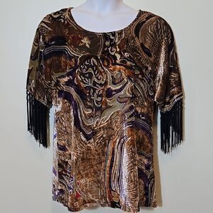 Cotton Club Velvet Burnout Top Size 12 Whimsigoth Maximalism Sheer Artsy Tassel